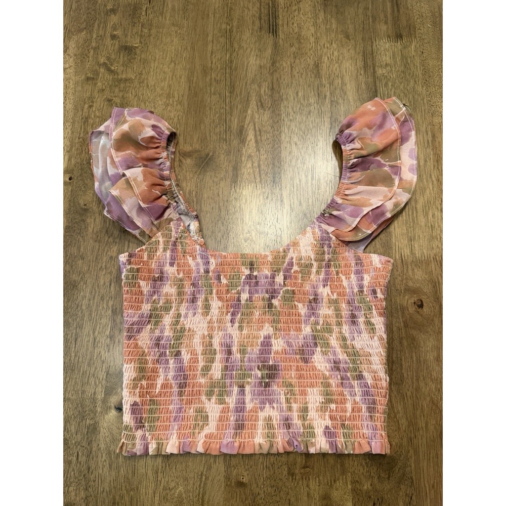 Saltwater Luxe Eryn Smocked Ruffle Crop Top Multi-Color Floral Size S